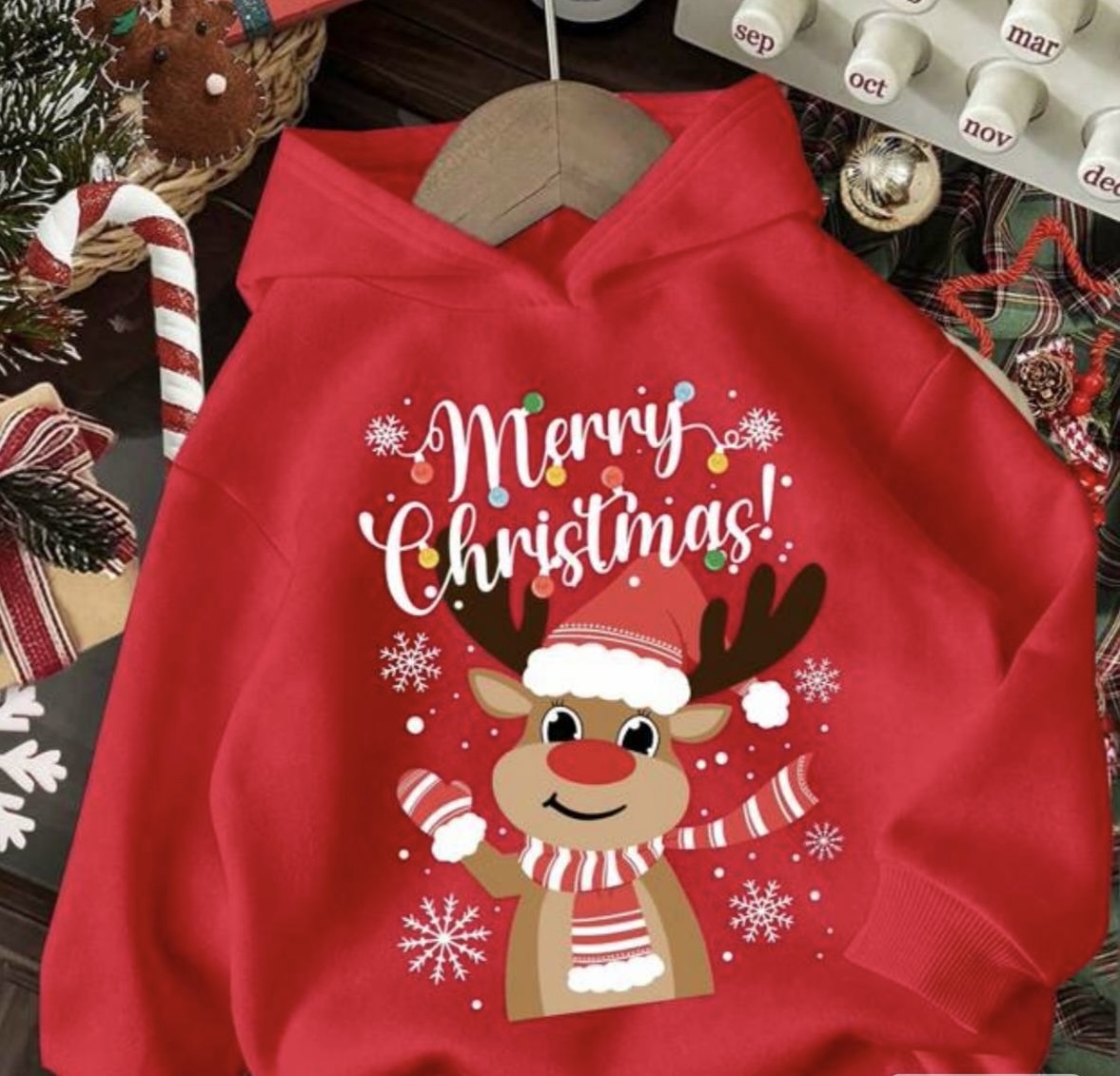 Me3330 Christmas reindeer print long sleeve hoodie